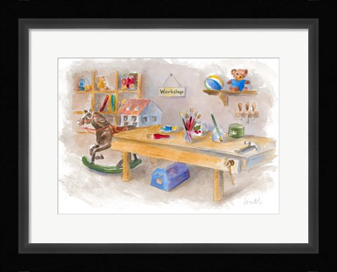 Framed Santa's Workshop Scene Print