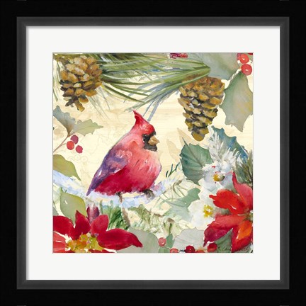 Framed Cardinal and Pinecones I Print