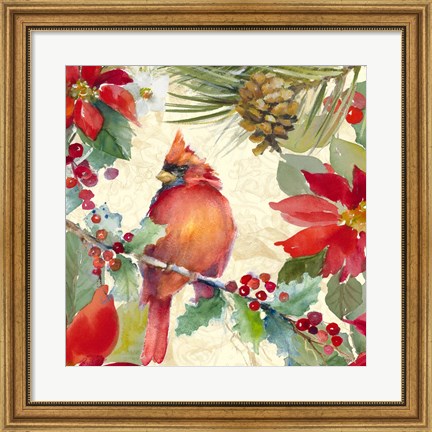 Framed Cardinal and Pinecones II Print