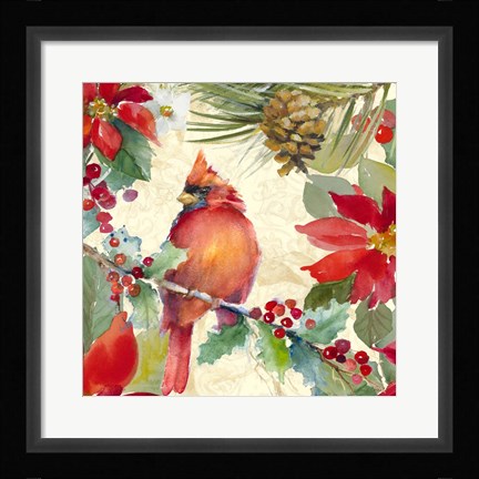 Framed Cardinal and Pinecones II Print