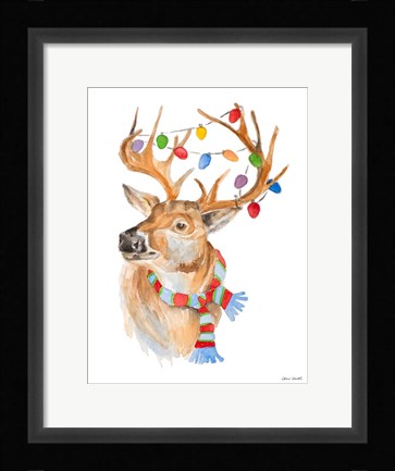 Framed Deer with Lights and Scarf Print