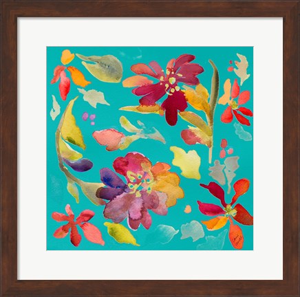 Framed Floral Party On Teal Print