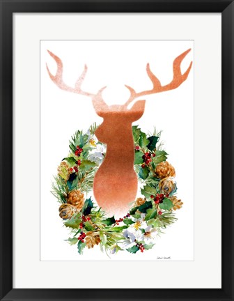 Framed Holiday Wreath with Deer Print