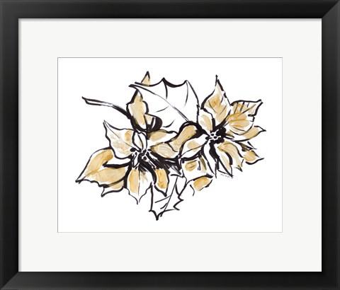 Framed Poinsettias with Gold I Print