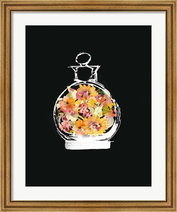Framed Crystal Watercolor Perfume on Black I Print
