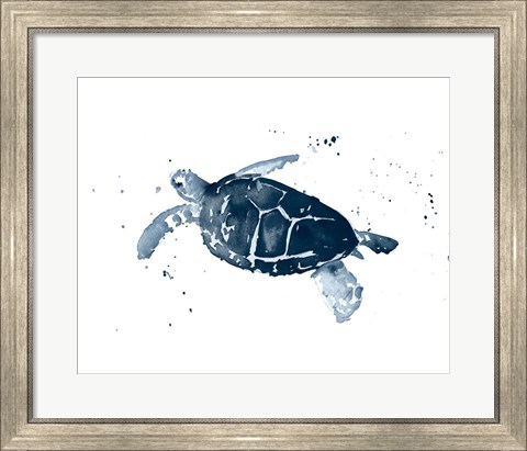 Framed Navy Ink Turtle I Print