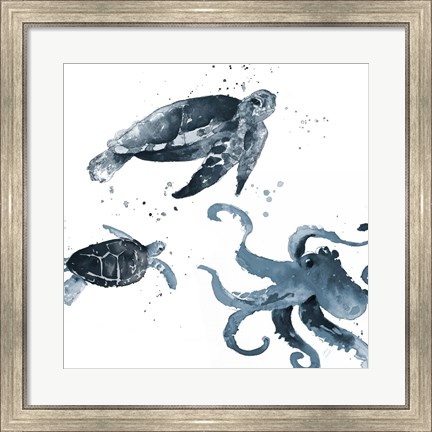 Framed Navy Ink Sea Life Print