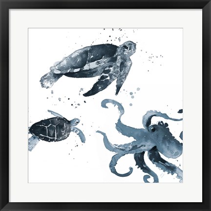 Framed Navy Ink Sea Life Print