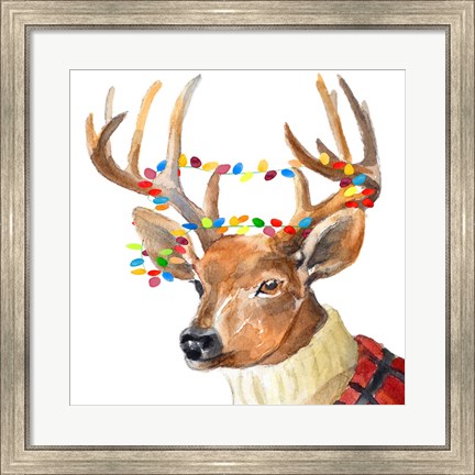 Framed Christmas Lights Reindeer Sweater Print