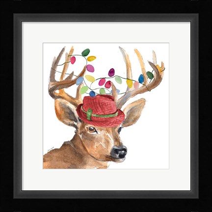 Framed Christmas Light Reindeer Hat Print
