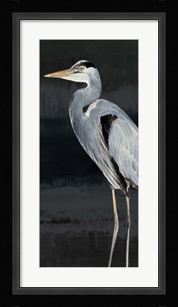 Framed Heron on Black I Print