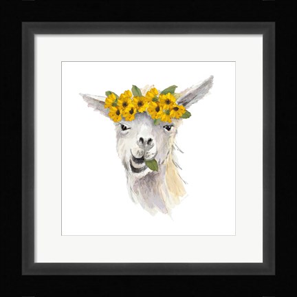 Framed Floral Llama I Print