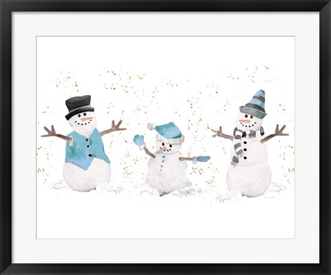Framed Blue Snowman Trio Print