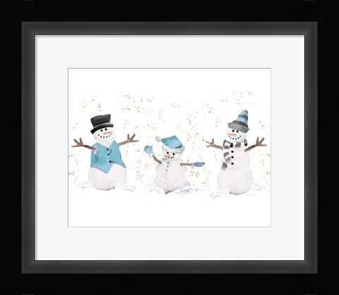 Framed Blue Snowman Trio Print