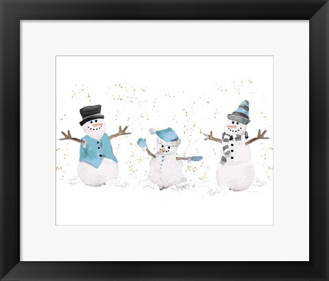 Framed Blue Snowman Trio Print