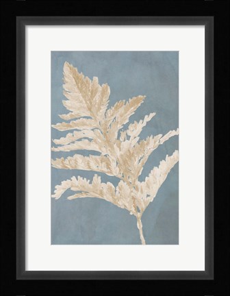 Framed Tan Leaf on Blue I Print