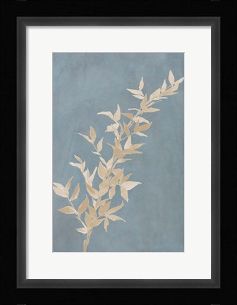 Framed Tan Leaf on Blue II Print