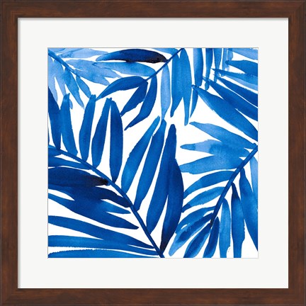 Framed Blue Palm Design I Print