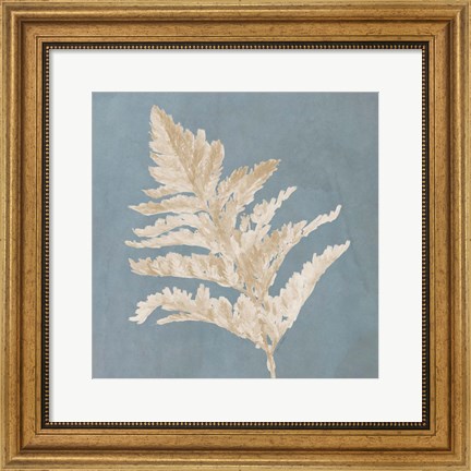 Framed Tan Leaf on Blue Square II Print