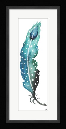 Framed Dotted Blue Feather I Print