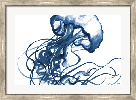 Framed Jellyfish In The Blues Print