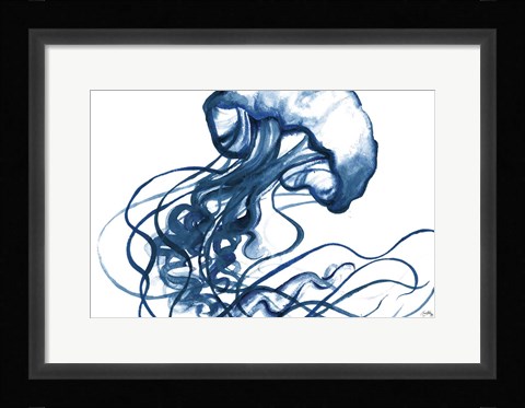 Framed Jellyfish In The Blues Print
