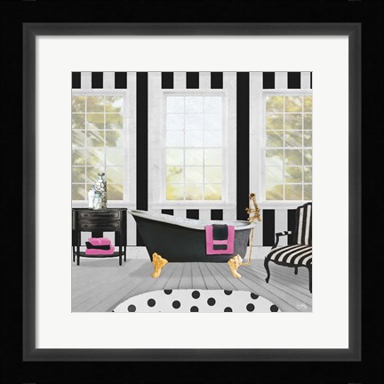 Framed Pop of Pink Bath I Print