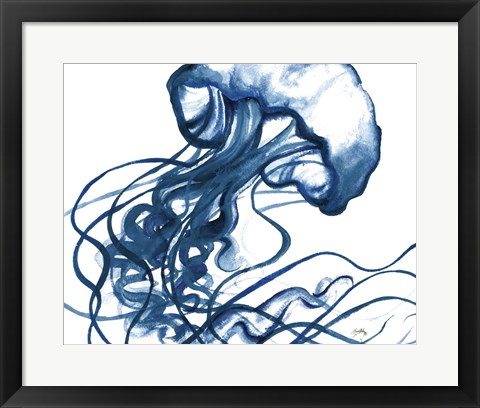 Framed Jelly Fish In Blue Print