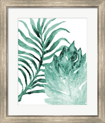 Framed Teal Fern and Leaf I Print