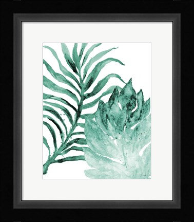 Framed Teal Fern and Leaf I Print