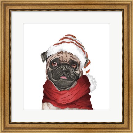 Framed Holiday Pug Print