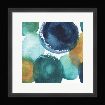 Framed Teal Watermarks Square I Print