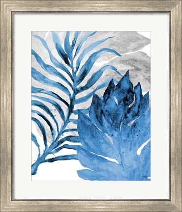 Framed Blue Fern and Leaf I Print
