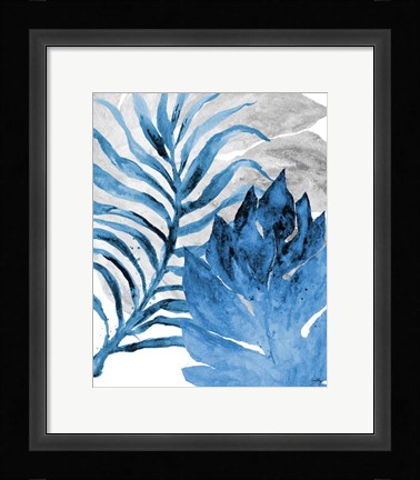 Framed Blue Fern and Leaf I Print