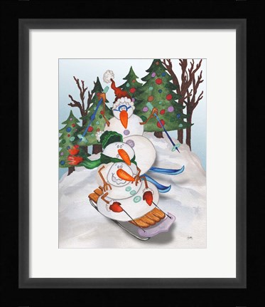 Framed Sledding Snowmen Print