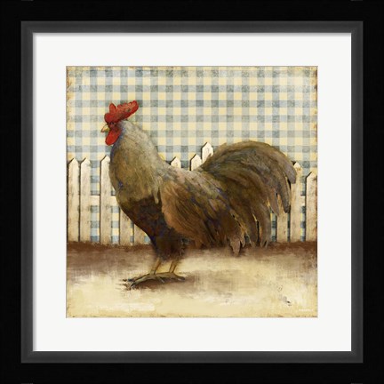 Framed Rooster on Damask II Print
