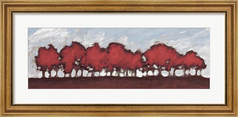 Framed Tree Row Sunset In Red Print