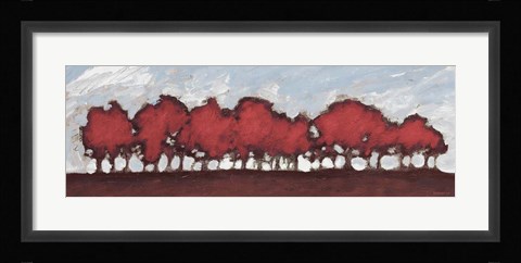 Framed Tree Row Sunset In Red Print