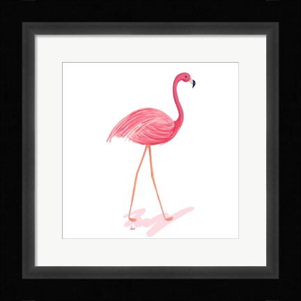 Framed Flamingo Walk III Print
