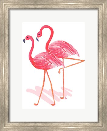 Framed Flamingo Walk Watercolor II Print