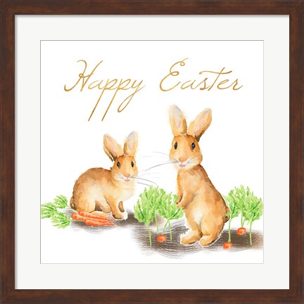 Framed Happy Easter Spring Bunny I Print