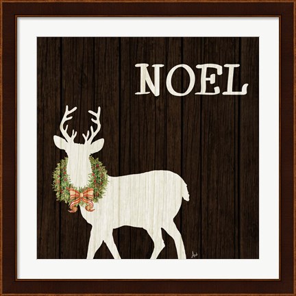 Framed Wooden Deer with Wreath I Print