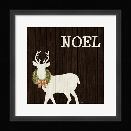 Framed Wooden Deer with Wreath I Print