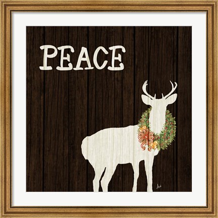 Framed Wooden Deer with Wreath II Print