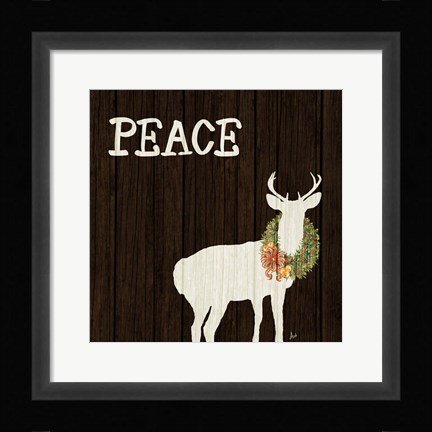 Framed Wooden Deer with Wreath II Print