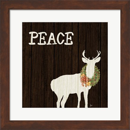 Framed Wooden Deer with Wreath II Print