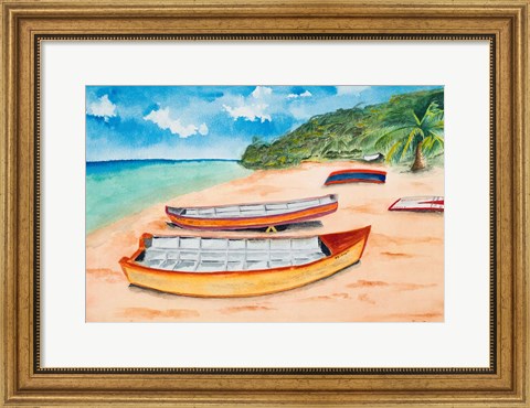 Framed Canoes on the Beach Print