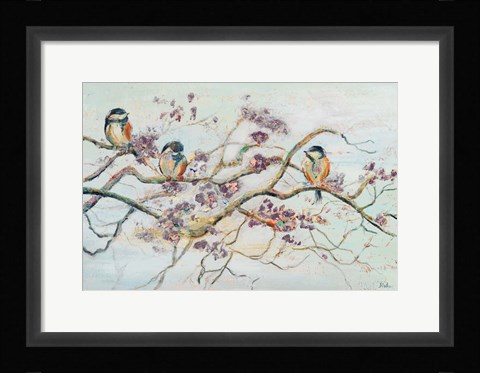 Framed Birds On Cherry Blossom Branch Print
