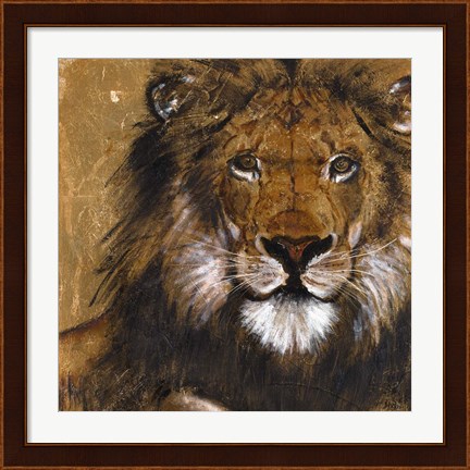 Framed Lion on Gold Print