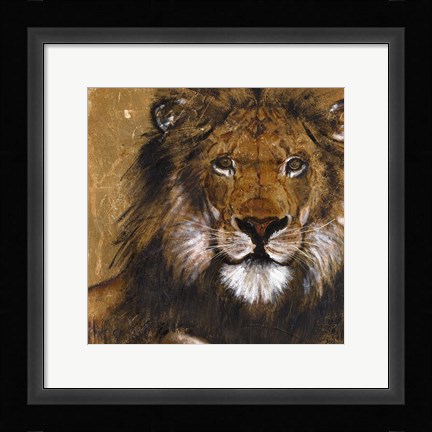Framed Lion on Gold Print